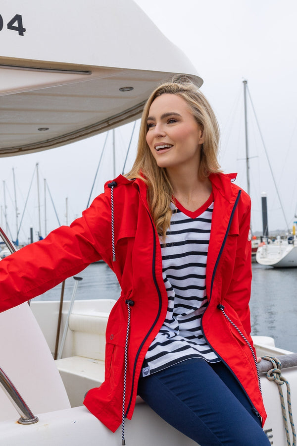 Carraig Donn Drawstring Jacket With Stripe Lining in Red