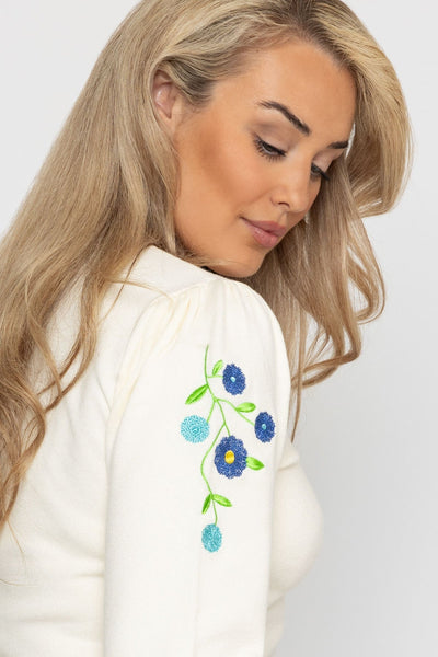 Carraig Donn Embroidered Sleeve Knit in Ecru