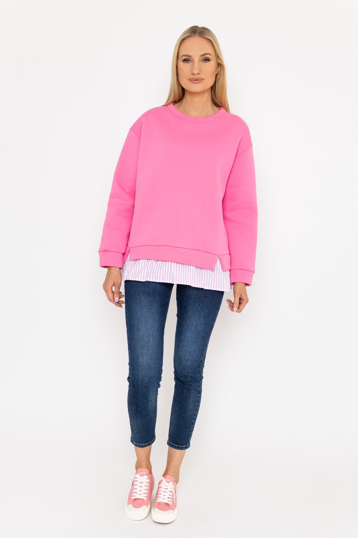 Pink Sweatshirt With Stripe Shirt Insert