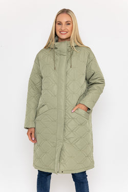 Carraig Donn Sage Green Long Line Hooded Coat