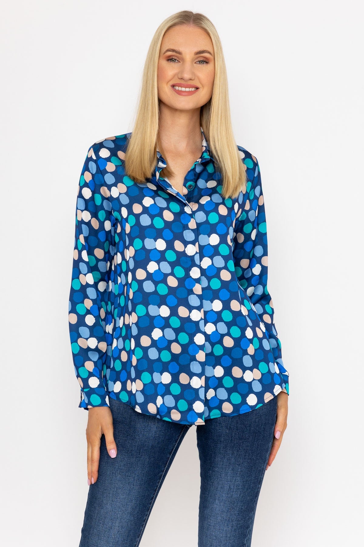 Sateen Shirt in Blue and Navy Print