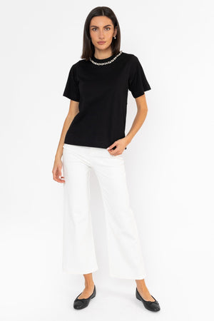 Carraig Donn 100% Cotton Diamonte Neck T-Shirt Black
