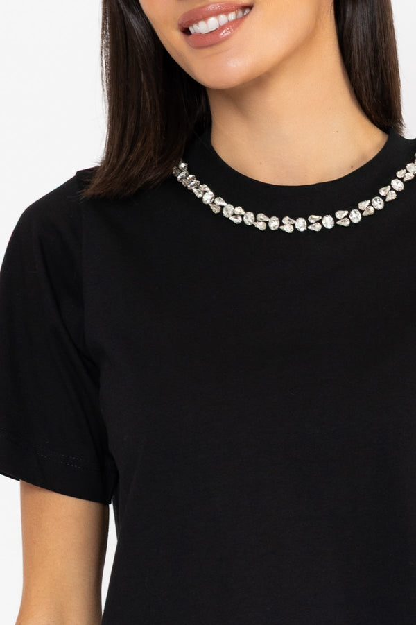 Carraig Donn 100% Cotton Diamonte Neck T-Shirt Black