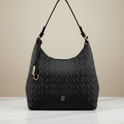black quilted handbag