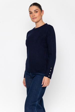 Carraig Donn 26Aw Button Cuff Detail Crew Neck Navy