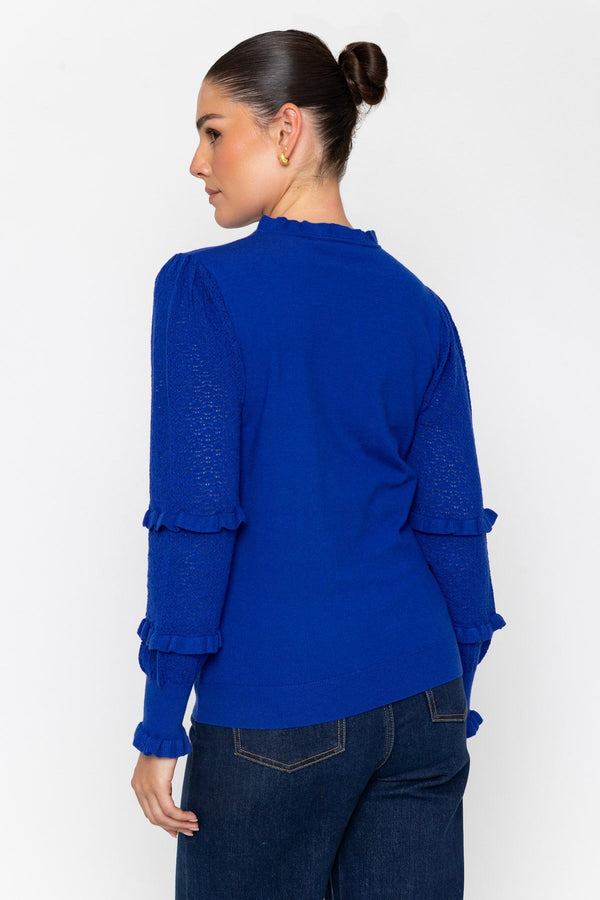 Carraig Donn 26Aw Pointelle Ruffle Neck Knit Blue