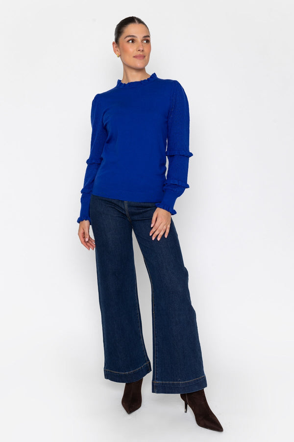 Carraig Donn 26Aw Pointelle Ruffle Neck Knit Blue