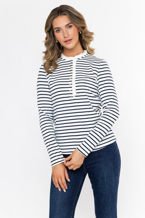 Carraig Donn 26Aw Ruffle Neck Stripe Top
