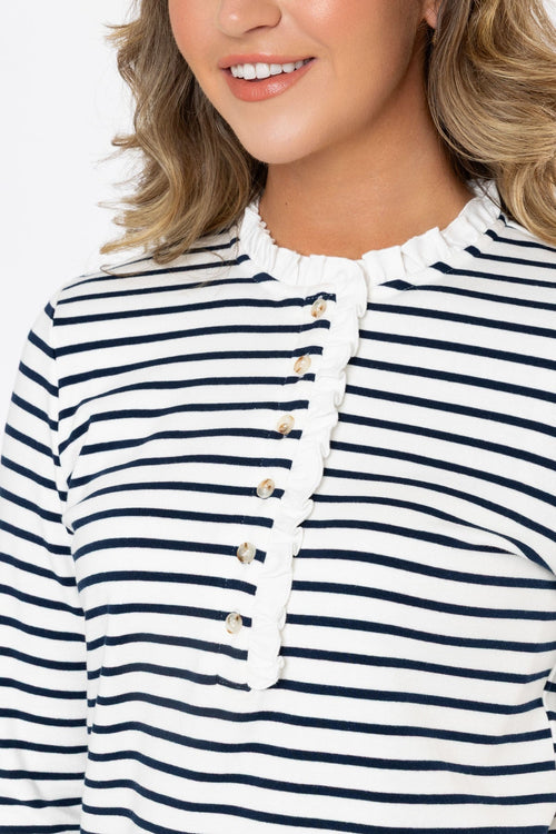 Carraig Donn 26Aw Ruffle Neck Stripe Top