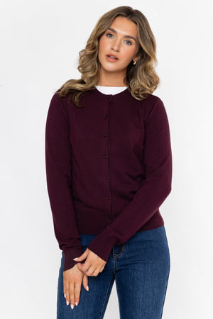 Carraig Donn 26Ss Fine Gauge Crew Neck Cardigan Burgundy