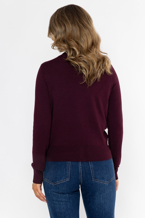 Carraig Donn 26Ss Fine Gauge Crew Neck Cardigan Burgundy