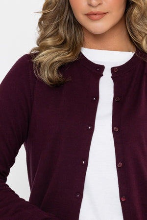 Carraig Donn 26Ss Fine Gauge Crew Neck Cardigan Burgundy