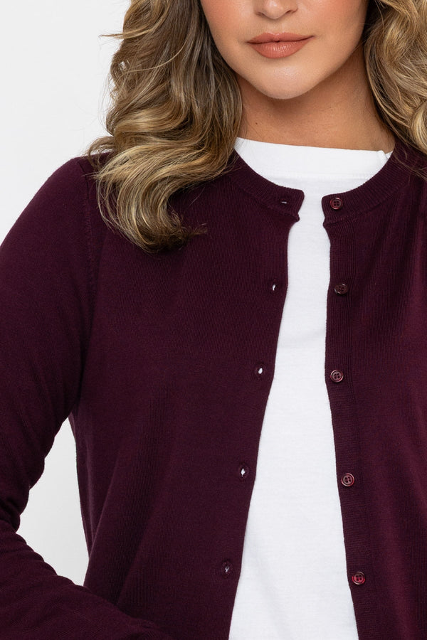 Carraig Donn 26Ss Fine Gauge Crew Neck Cardigan Burgundy