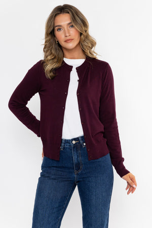 Carraig Donn 26Ss Fine Gauge Crew Neck Cardigan Burgundy