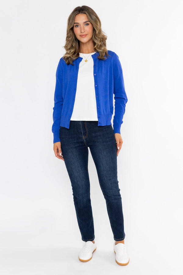 Carraig Donn 26Ss Fine Gauge Crew Neck Cardigan Dark Blue