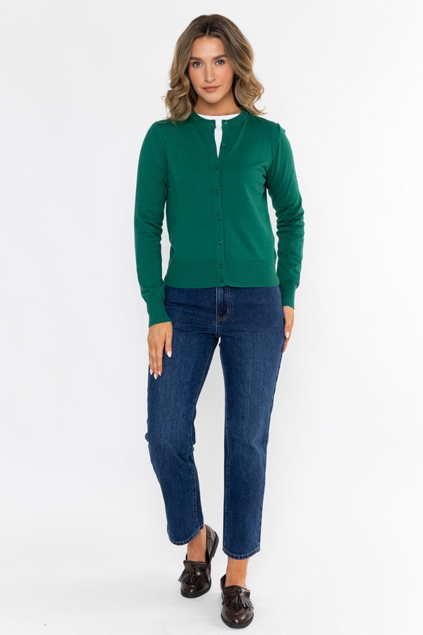 Carraig Donn 26Ss Fine Gauge Crew Neck Cardigan Green