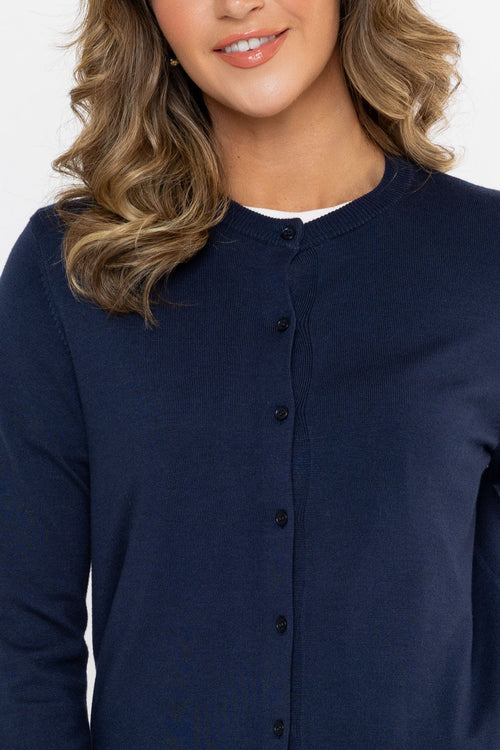 Carraig Donn 26Ss Fine Gauge Crew Neck Cardigan Navy