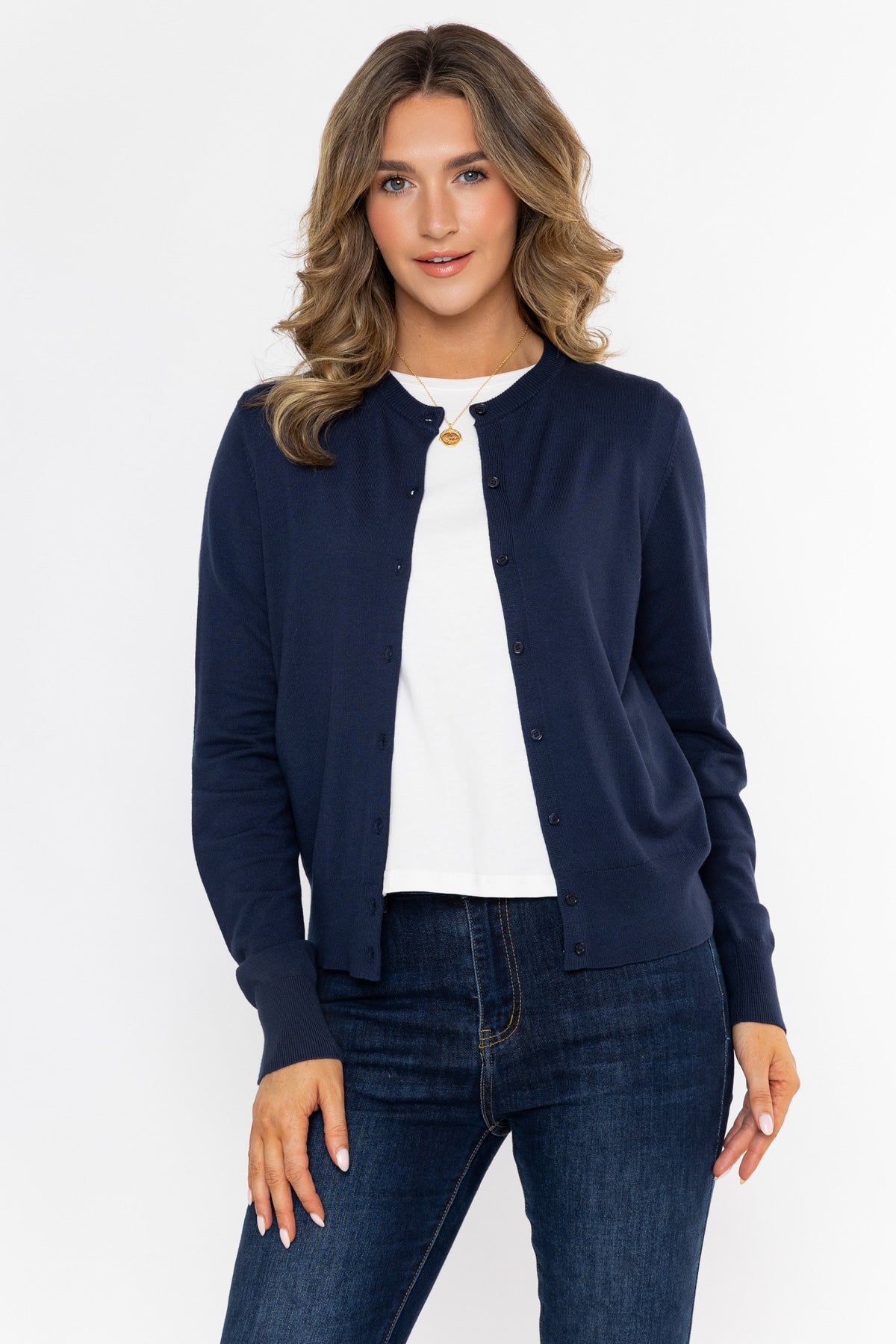 Navy Viscose Blend Fine Gauge Cardigan