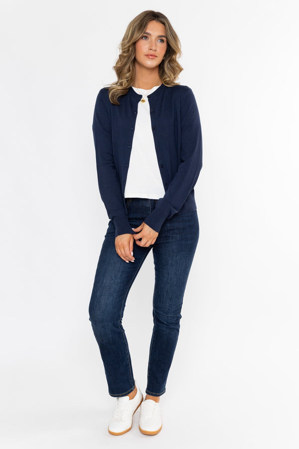 Carraig Donn 26Ss Fine Gauge Crew Neck Cardigan Navy