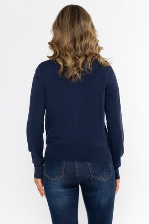 Carraig Donn 26Ss Fine Gauge Crew Neck Cardigan Navy