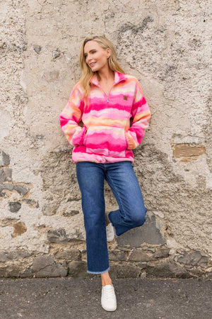 Pink & Yellow Print Bonded Sherpa Fleece