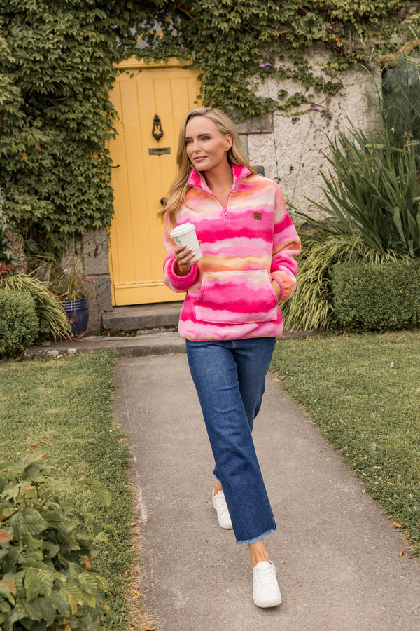 Pink & Yellow Print Bonded Sherpa Fleece