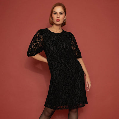 Black lace dress on Auburn haired girl