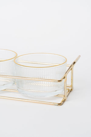 Carraig Donn 3 Piece Glass Gold Trim Serving Set With Metal Tray