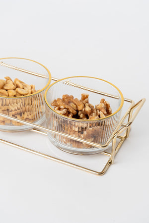 Carraig Donn 3 Piece Glass Gold Trim Serving Set With Metal Tray