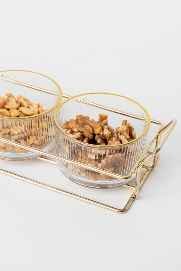 Carraig Donn 3 Piece Glass Gold Trim Serving Set With Metal Tray