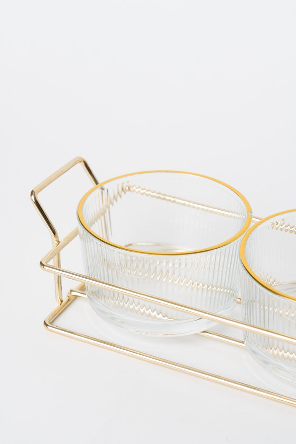 Carraig Donn 3 Piece Glass Gold Trim Serving Set With Metal Tray