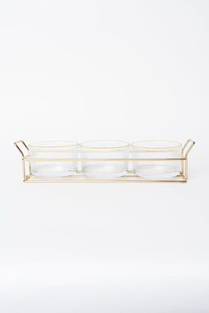 Carraig Donn 3 Piece Glass Gold Trim Serving Set With Metal Tray