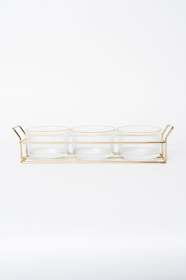 Carraig Donn 3 Piece Glass Gold Trim Serving Set With Metal Tray