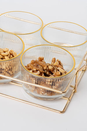 Carraig Donn 6 Piece Glass Gold Trim Serving Set With Metal Tray