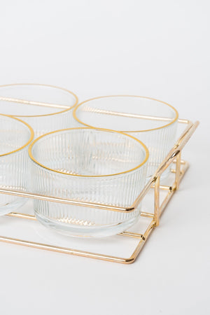 Carraig Donn 6 Piece Glass Gold Trim Serving Set With Metal Tray