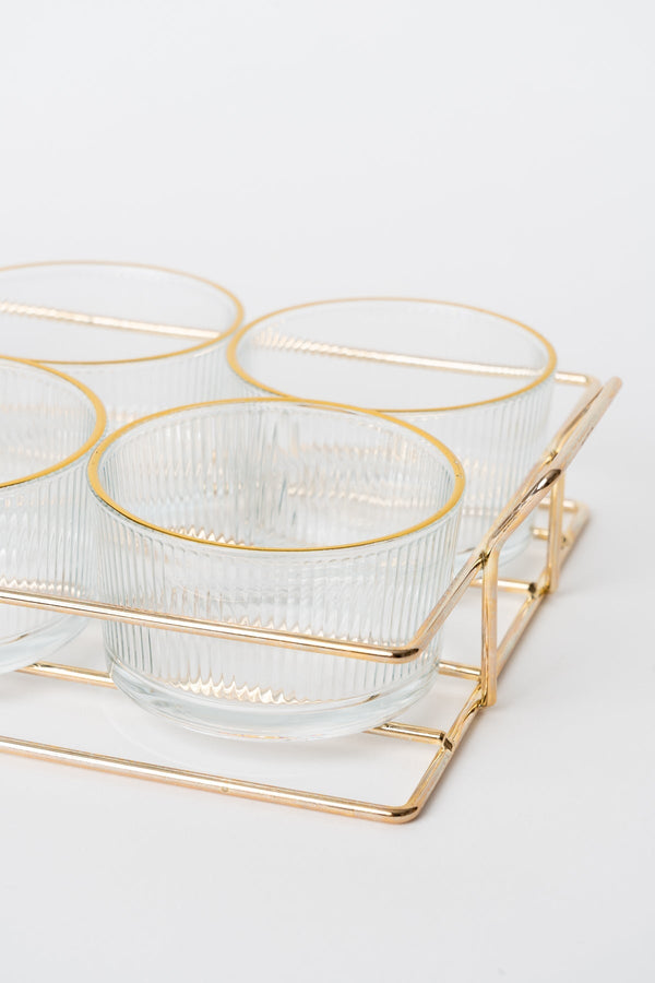 Carraig Donn 6 Piece Glass Gold Trim Serving Set With Metal Tray