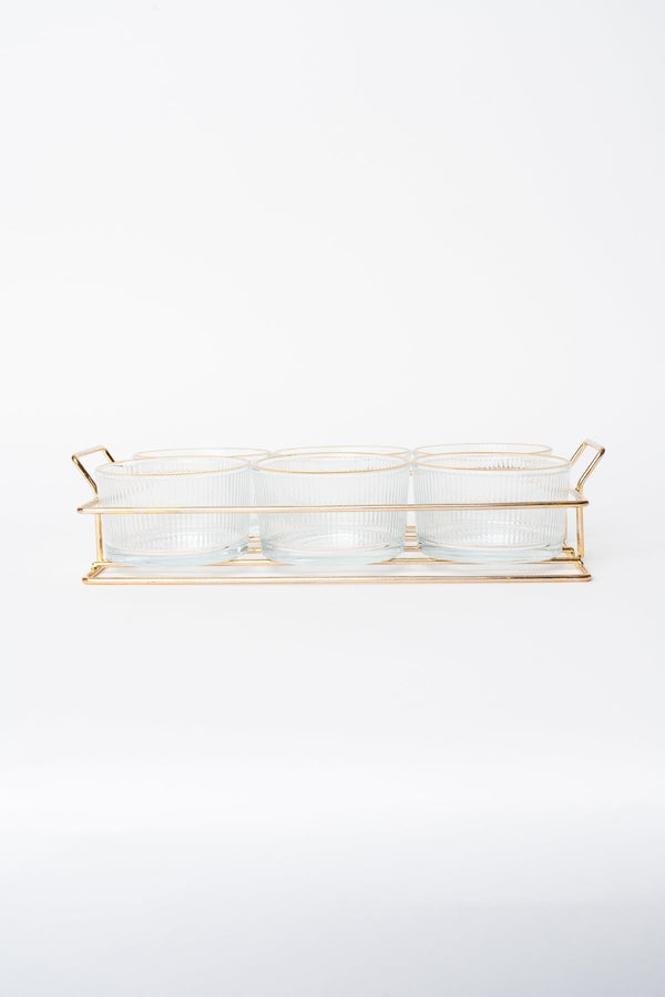 Carraig Donn 6 Piece Glass Gold Trim Serving Set With Metal Tray