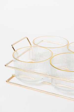 Carraig Donn 6 Piece Glass Gold Trim Serving Set With Metal Tray
