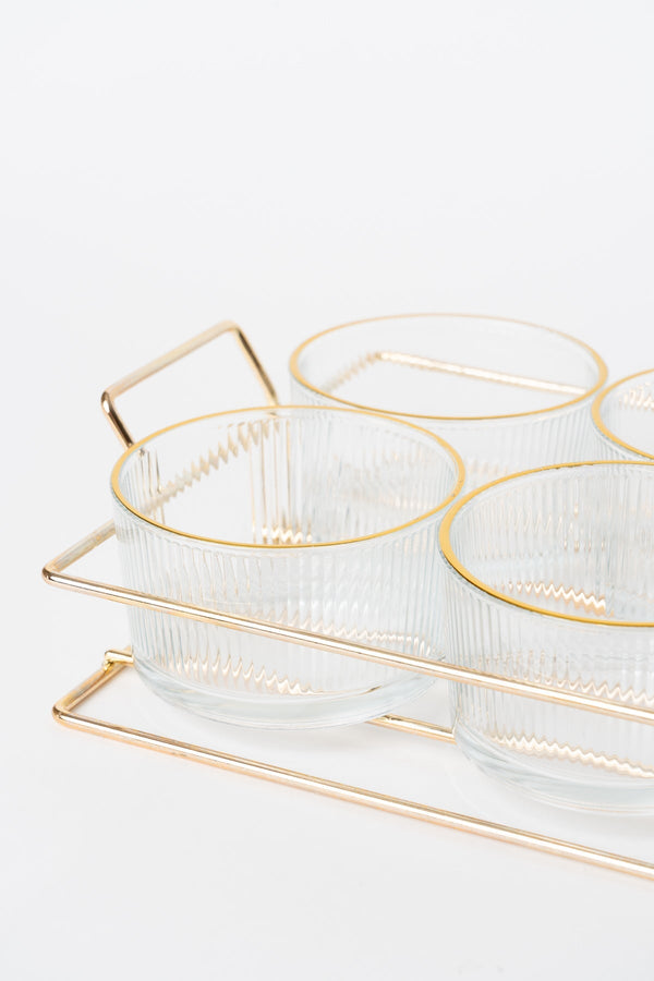 Carraig Donn 6 Piece Glass Gold Trim Serving Set With Metal Tray
