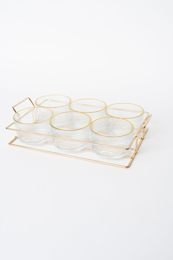 Carraig Donn 6 Piece Glass Gold Trim Serving Set With Metal Tray