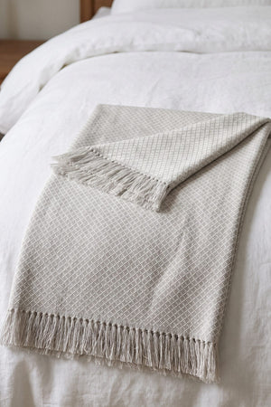 Cream Micro Twill Blanket With Fringes