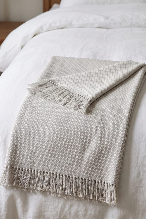 Cream Micro Twill Blanket With Fringes