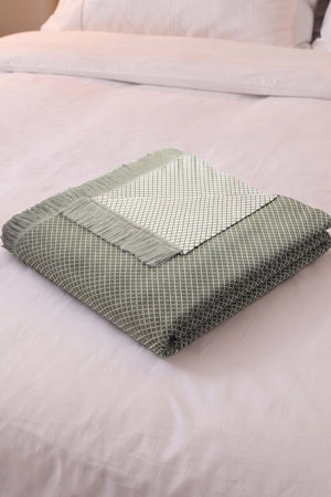 Olive Green Micro Twill Blanket With Fringes