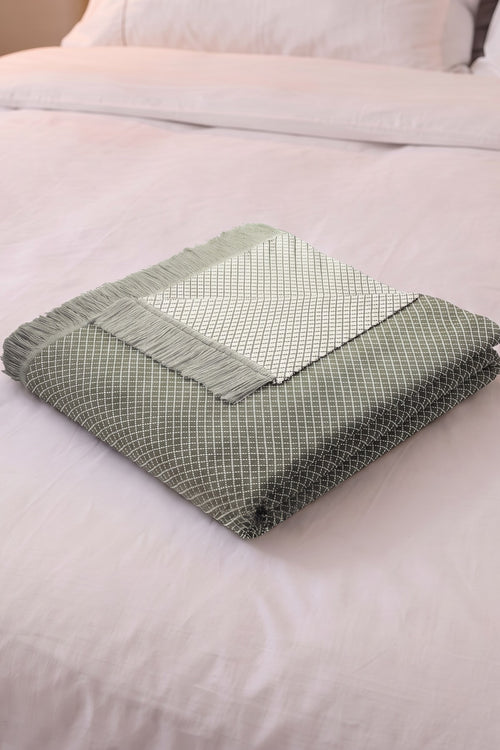 Olive Green Micro Twill Blanket With Fringes