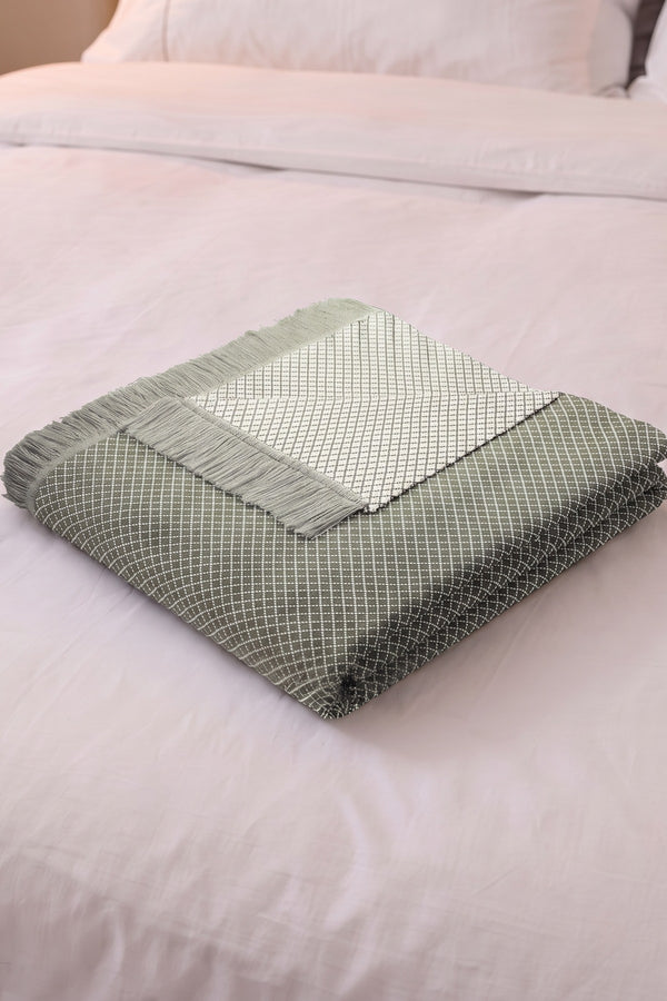 Olive Green Micro Twill Blanket With Fringes