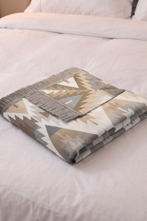 Brown Ikat Diamond Blanket With Fringes