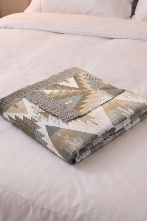 Brown Ikat Diamond Blanket With Fringes