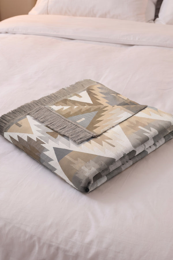 Brown Ikat Diamond Blanket With Fringes