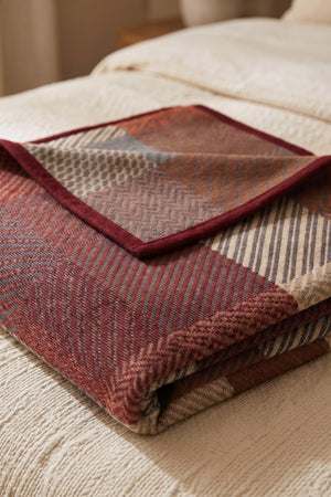 Rust Herringbone Check Blanket With Fine Velour Binding