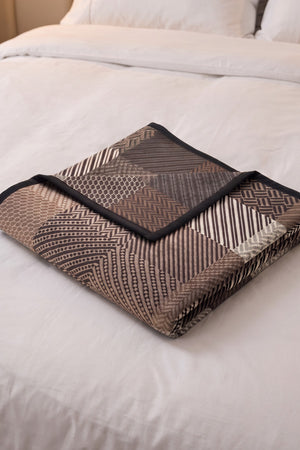 Brown Herringbone Check Blanket With Fine Velour Binding